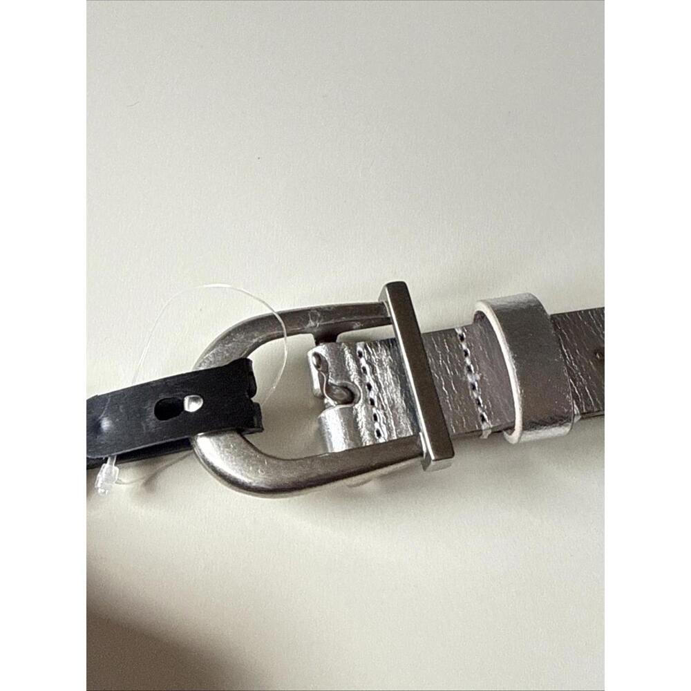 ALLSAINTS New Luna Metallic Leather Silver Western Skinny Womens Belt Size XL - Picture 9 of 11